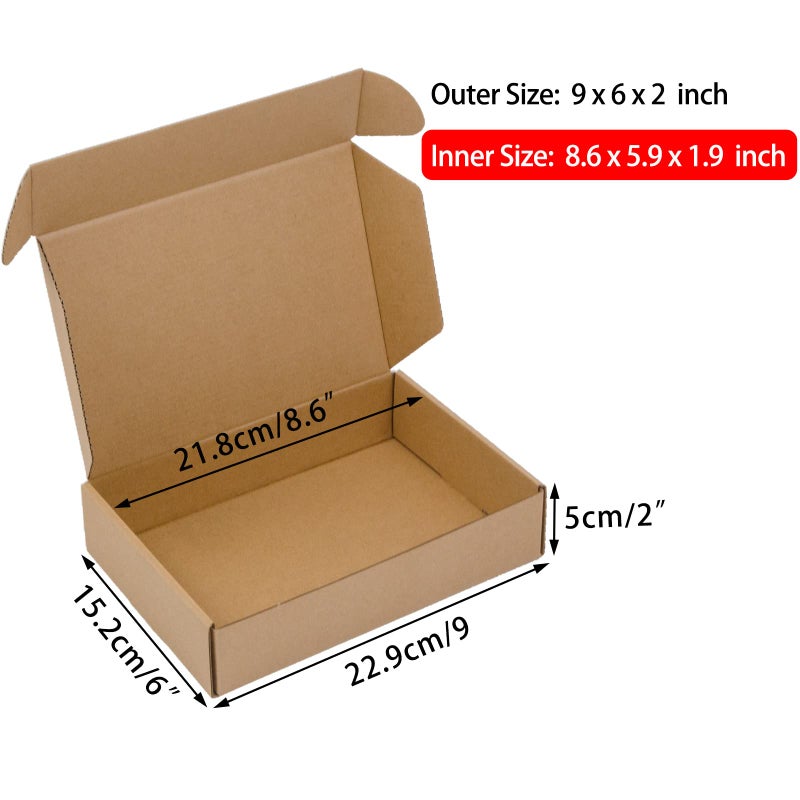 Sodissa 9x6x2 Inches Shipping Boxes Pack of 25  Brown Corrugated Cardboard Boxes for Small Bussiness  Packing and Mailing - Image 2